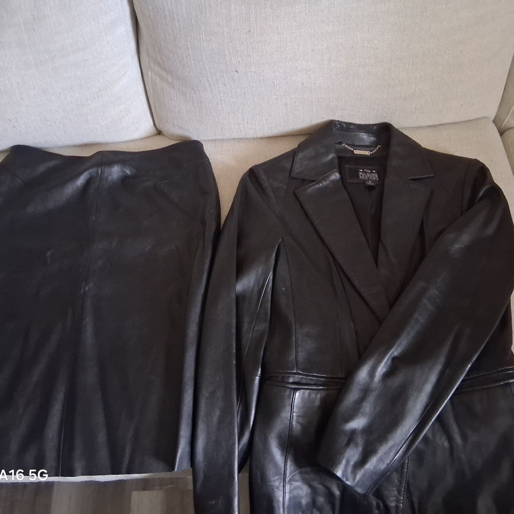 Wilson Black Authentic  Leather Jacket and Skirt Ensemble
